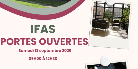 photos de l'institut, photo d'une personne qui travaille sur ordinateur et les objectifs de la journée portes-ouvertes axée sur la formation aide-soignante